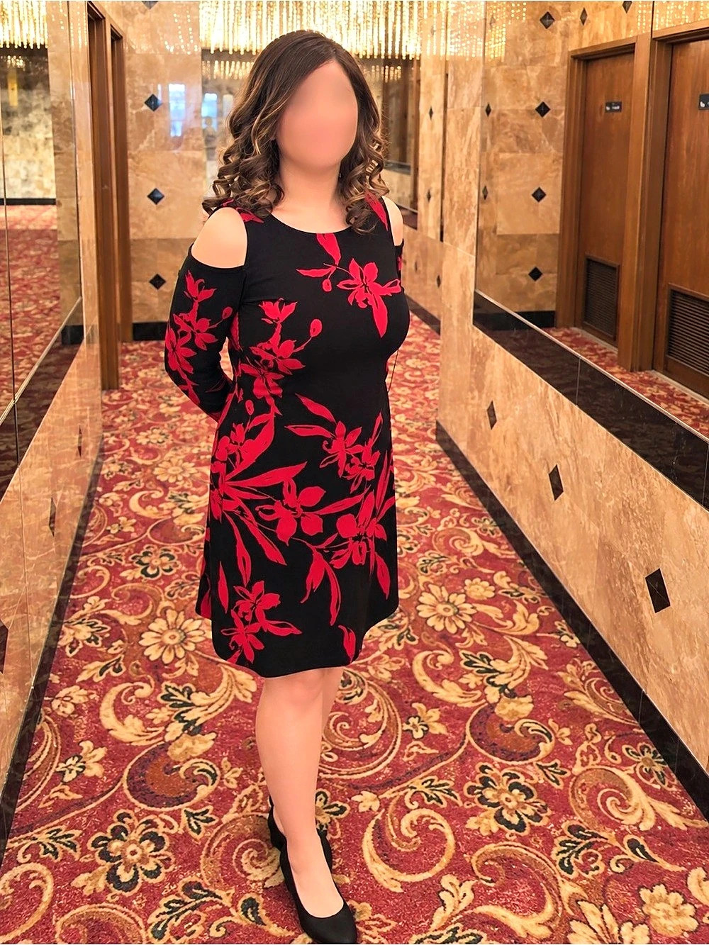 American Living Floral Cold Shoulder Mini Dress in Black & Red Size 10